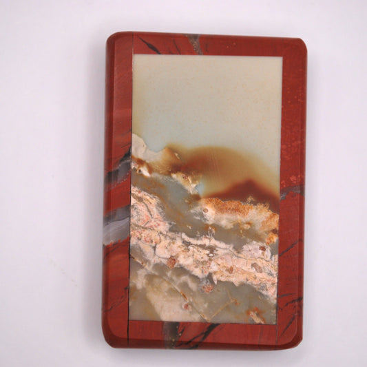 Solid Oregon jasper/agate bordered by rusty Jasper