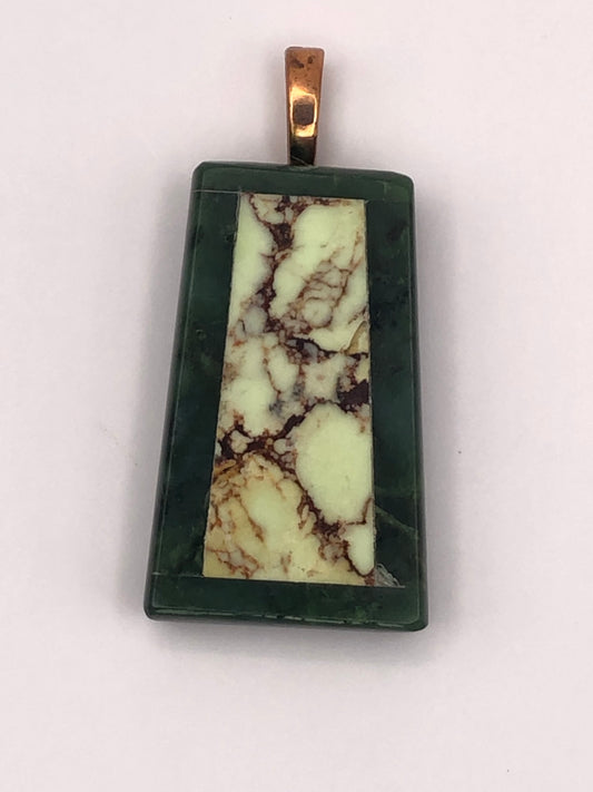 Large Australian Lemon Chrysoprase and Yukon Jade Intarsia Pendant